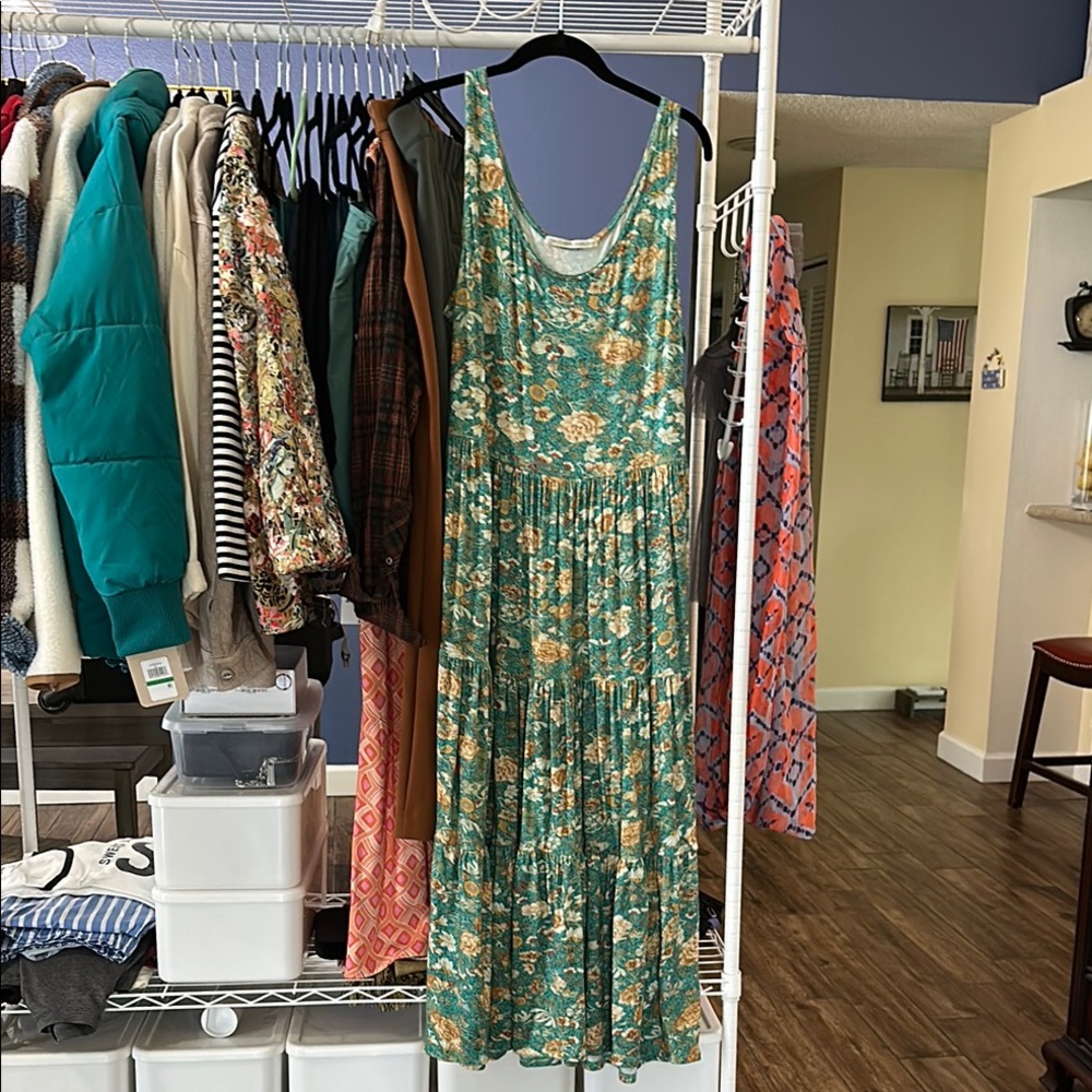 Peruvian Connection Floral Green Maxi Dress